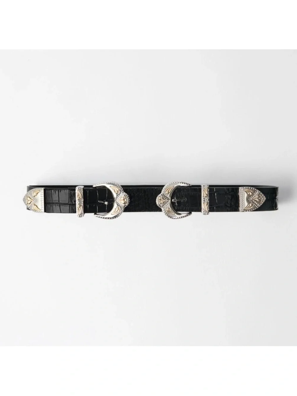 Maje Western two buckle size 2 NWT Ariona croc embossed  belt